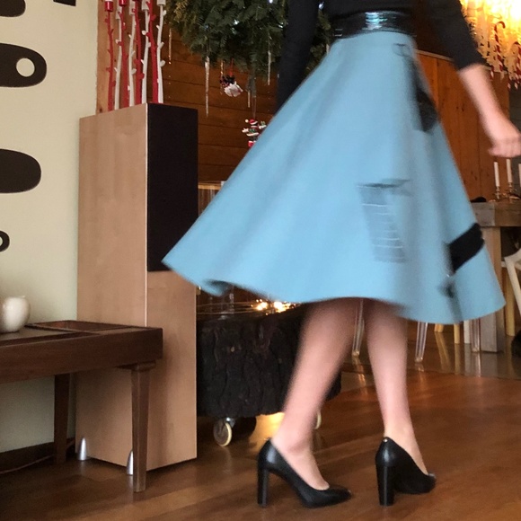 Casino night CIRCLE SKIRT from the 50's, wool felt, blue. Size XS. Rockabilly - Picture 11 of 16